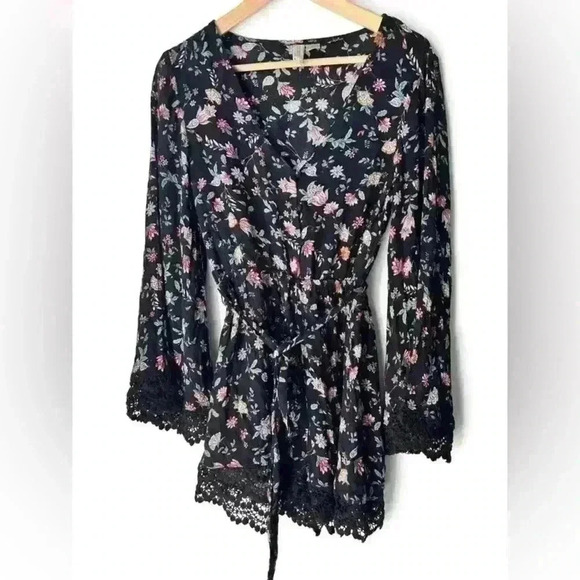 H&M Black Pink Floral Boho Bohemian Fairy Core Euro Summer Romantic Romper XS - Picture 1 of 11